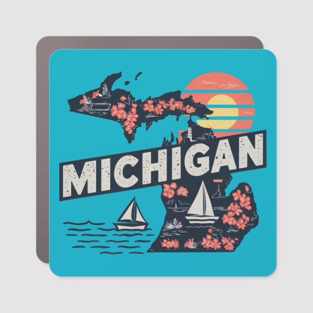 Michigan Retro Silhouette Car Magnet (Front)