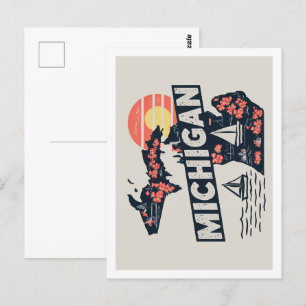 Michigan Retro Travel Design Iconic US States Postcard