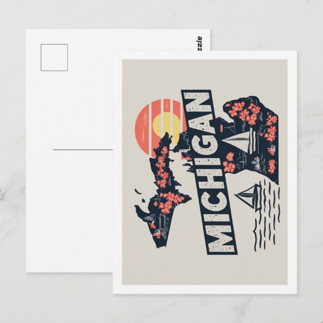 Michigan Retro Travel Design Iconic US States Postcard (Front/Back)