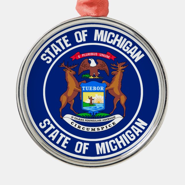 Michigan Round Emblem Metal Ornament (Front)