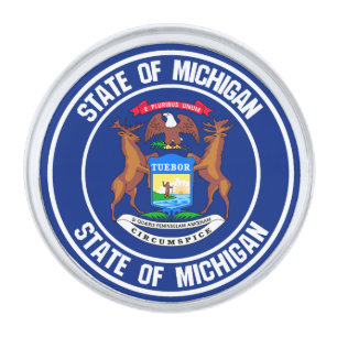 Michigan Round Emblem Silver Finish Lapel Pin