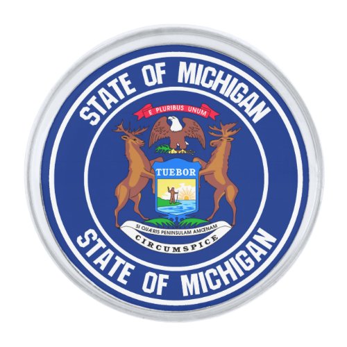 Michigan Round Emblem Silver Finish Lapel Pin