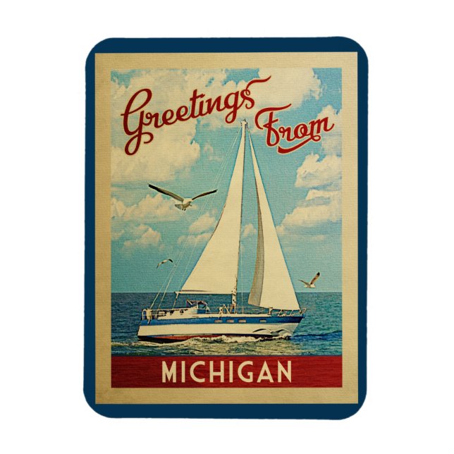 Michigan Sailboat Vintage Travel Magnet (Vertical)