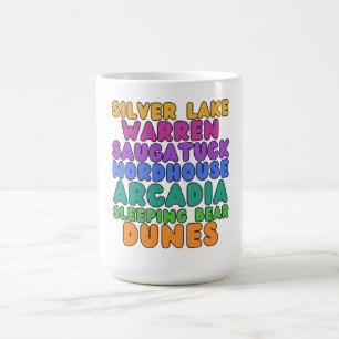 Michigan Sand Dunes Rainbow Bubble Letter Mug