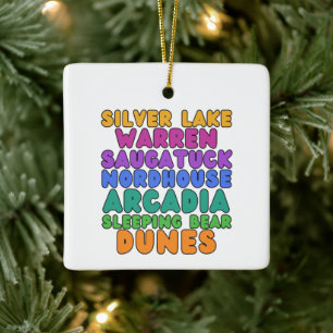 Michigan Sand Dunes Rainbow Bubble Letter Ornament