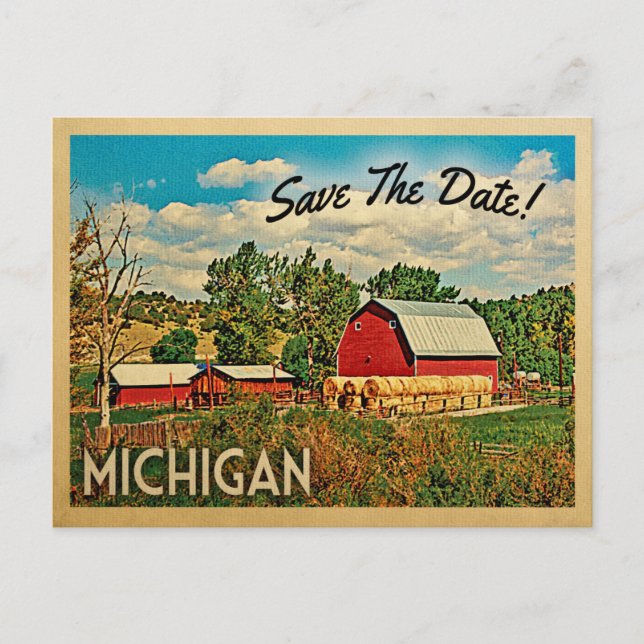 Michigan Save The Date Farm Barn Rustic Announcement Postcard (Front)