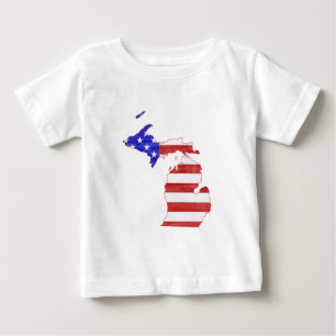 Michigan Shape American Flag Patriotic Michigander Baby T-Shirt