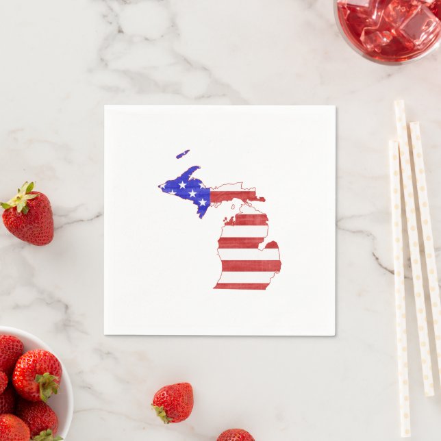 Michigan Shaped American Flag Patriotic Paper Napkins (Insitu)