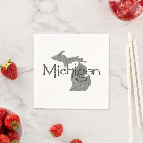 Michigan Shaped Grey Textured Vintage Chalkboard Paper Napkins