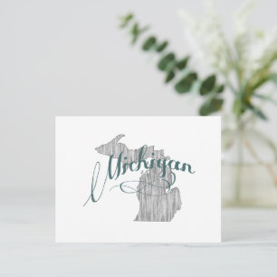 Michigan Shaped Vintage Gray Typography Name Postcard