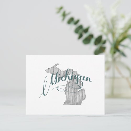 Michigan Shaped Vintage Gray Typography Name Postcard