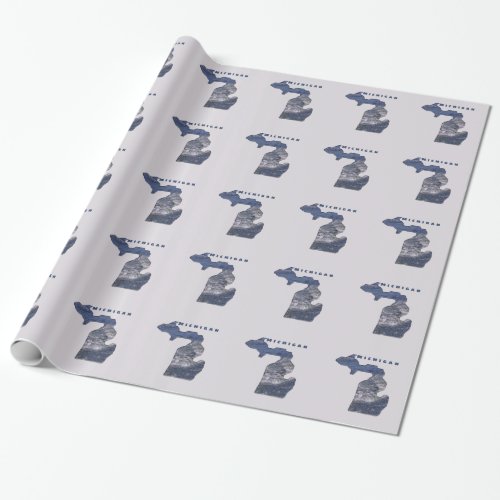 Michigan Shaped Waves Wrapping Paper