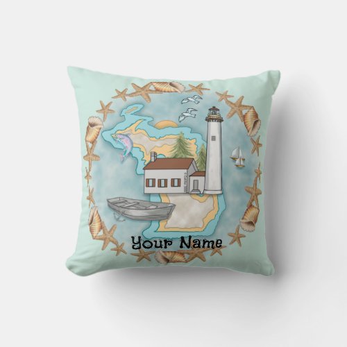 Michigan Shells Lighthouse custom name Pillow