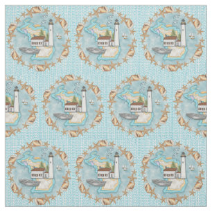 Michigan Shells Lighthouse Fabric