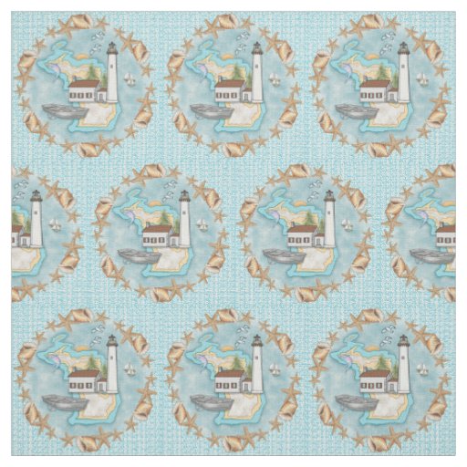 Michigan Shells Lighthouse Fabric