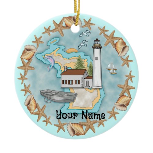 Michigan Shells Lighthouse Ornament