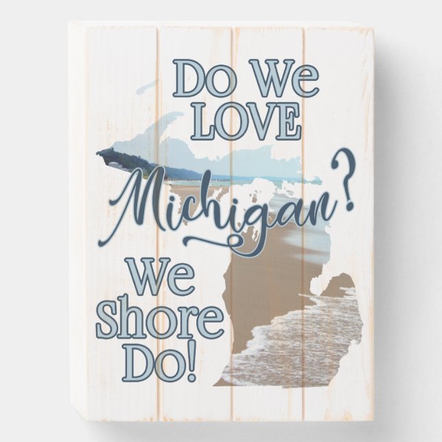 Michigan Shores | Lake House Decor Wooden Box Sign (Front Vertical)
