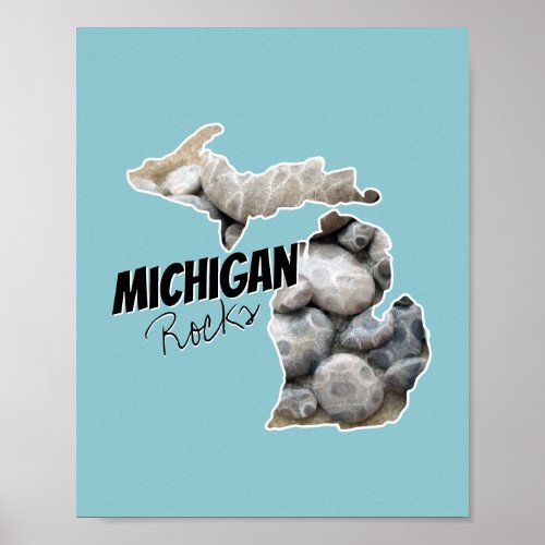 Michigan Silhouette Filled With Petoskey Stones Poster