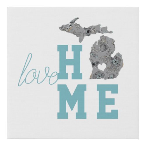 Michigan Silhouette State Love Home Typography Faux Canvas Print