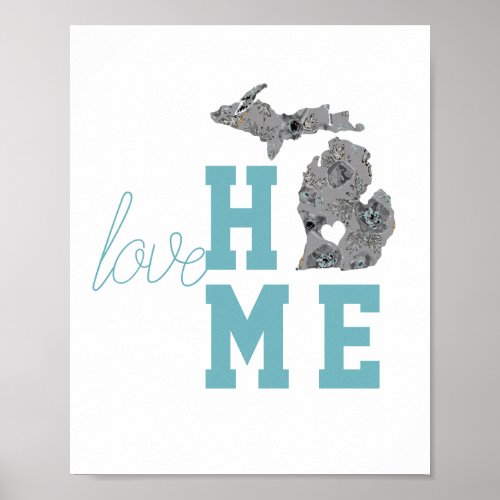 Michigan Silhouette State Love Home Typography Poster