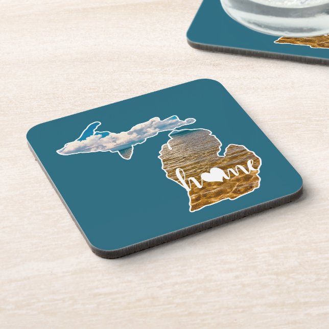 Michigan Silhouette With Home And Lake Photo Beverage Coaster (Left Side)