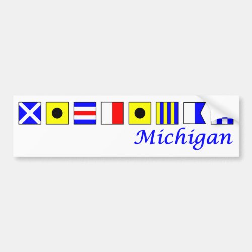 Michigan spelled in nautical flag alphabet bumper sticker