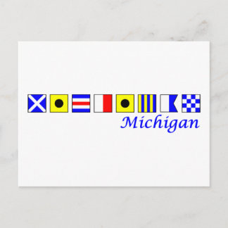 Michigan spelled in nautical flag alphabet postcard