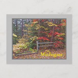 "MICHIGAN"/SPLIT RAIL FENCE AND AUTUMN COLORS" POSTCARD