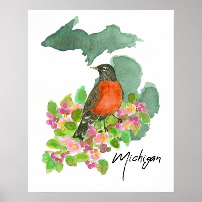 Michigan State American Robin Apple Blossom  Poster (Front)