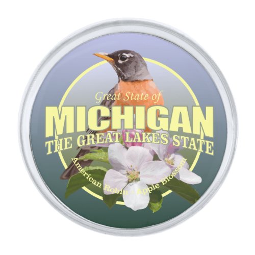 Michigan State Bird  Flower Silver Finish Lapel Pin