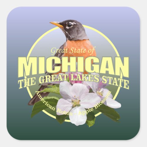 Michigan State Bird  Flower Square Sticker