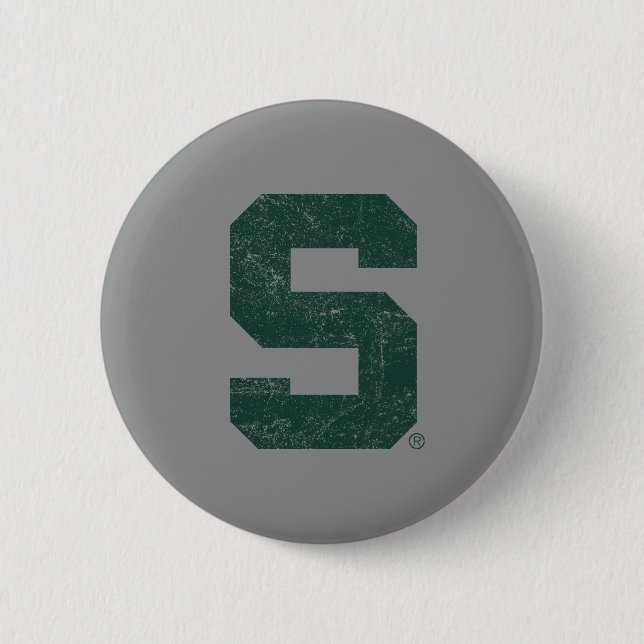 Michigan State Block S Distressed Button (Front)