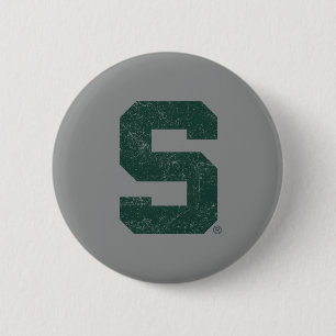Michigan State Block S Distressed Button