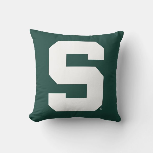 Michigan State Block S Logo Throw Pillow (Front)