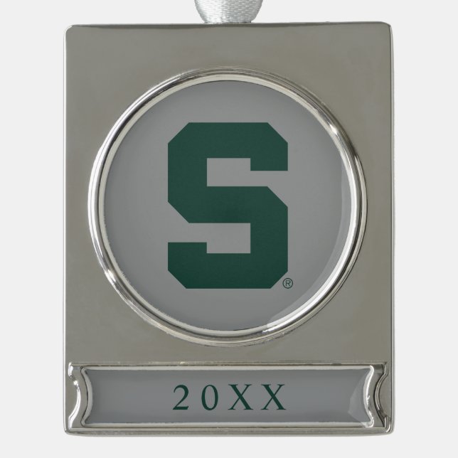 Michigan State Block S Silver Plated Banner Ornament (Front)