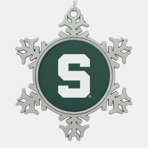 Michigan State Block S Snowflake Pewter Christmas Ornament
