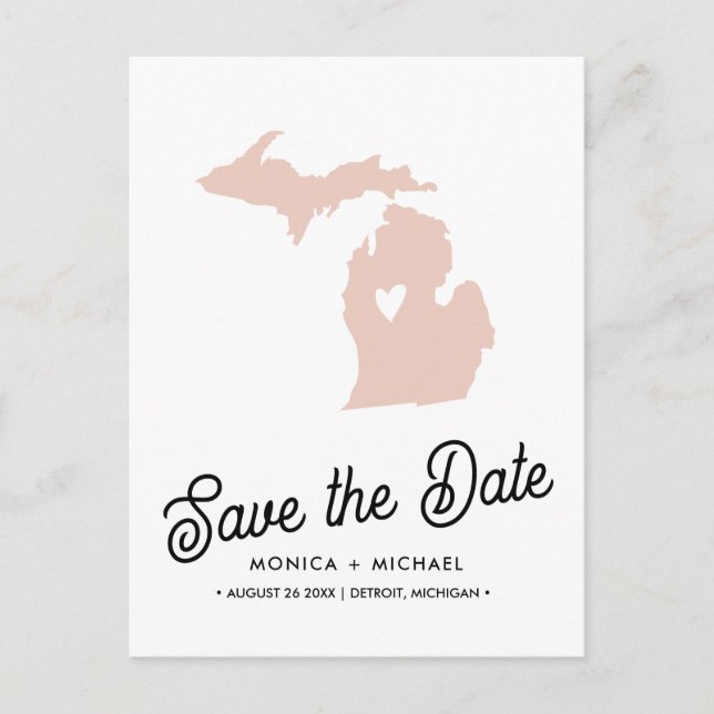 MICHIGAN State Destination Wedding ANY COLOR  Announcement Postcard (Front)