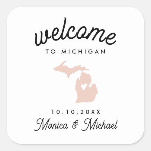 MICHIGAN State Destination Wedding ANY COLOR   Square Sticker