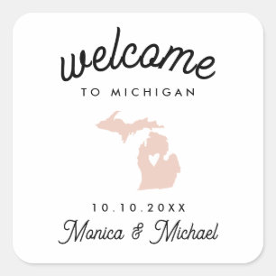 MICHIGAN State Destination Wedding ANY COLOR   Square Sticker
