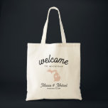 MICHIGAN State Destination Wedding ANY COLOR Tote Bag<br><div class="desc">Give your guests a warm welcome to your MICHIGAN wedding with a bag full of snacks and treats personalized with the state where you're getting married and the bride and groom's names and wedding date. Design features "welcome" in contemporary calligraphy script along with bride and groom's names and wedding date...</div>