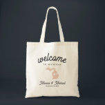 MICHIGAN State Destination Wedding ANY COLOR Tote Bag<br><div class="desc">Give your guests a warm welcome to your MICHIGAN wedding with a bag full of snacks and treats personalized with the state where you're getting married and the bride and groom's names and wedding date. Design features "welcome" in contemporary calligraphy script along with bride and groom's names and wedding date...</div>