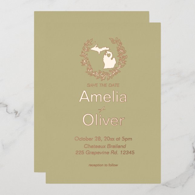 Michigan State Destination Wedding   Foil Invitation (Front/Back)