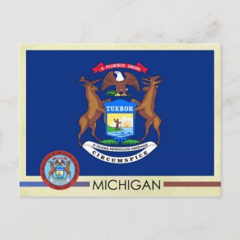 Michigan State Flag And Seal Postcard by HTMimages at Zazzle