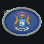 Michigan State Flag Belt Buckle<br><div class="desc">Patriotic Michigan state flag.</div>