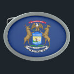 Michigan State Flag Belt Buckle<br><div class="desc">Patriotic Michigan state flag.</div>