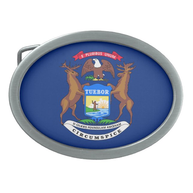 MICHIGAN STATE FLAG BELT BUCKLE (Front)