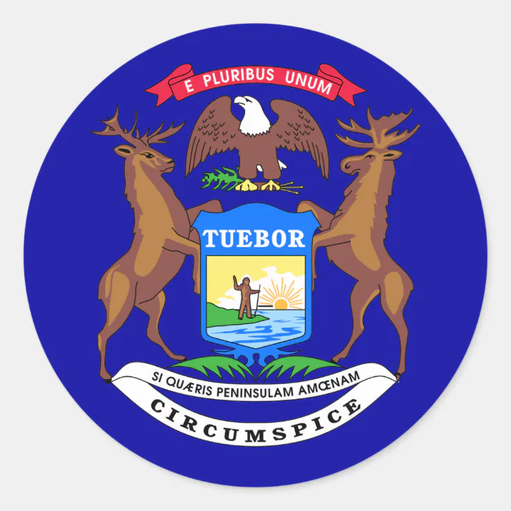 Michigan State Flag Classic Round Sticker | Zazzle