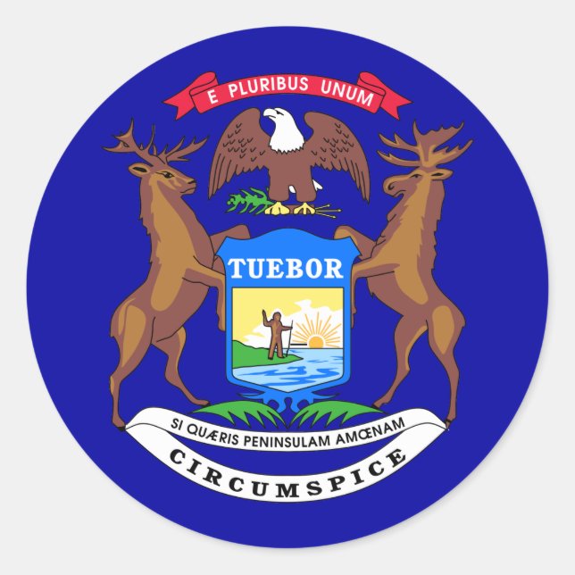 Michigan State Flag Classic Round Sticker (Front)