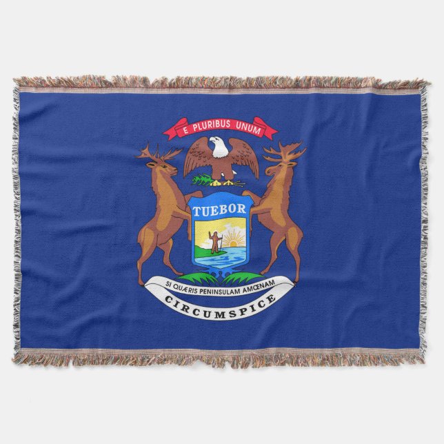 Michigan State Flag Design Decor Throw Blanket (Front)