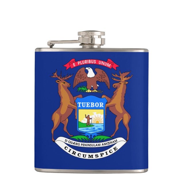 Michigan State Flag Design Hip Flask (Front)